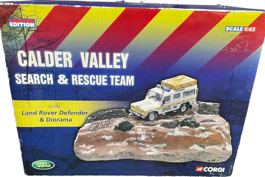 Vintage 2006 Corgi Calder Valley Search &amp; Rescue Team Land Rover Defender Diecast Model Vehicle &amp; Diorama Limited Edition No. CV1002 - Former Shop Stock