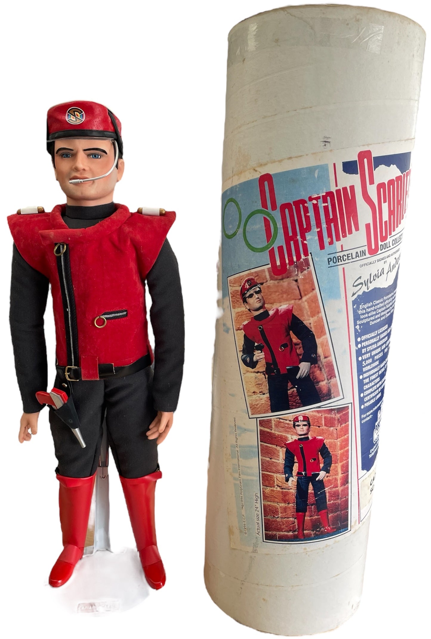 Gerry Andersons English Classic Porcelains Captain Scarlet 24 Inch Porcelain Doll Collection Officially Authorized By Sylvia Anderson Limited Edition 1996 Release - Fantastic Condition In The Original Tube