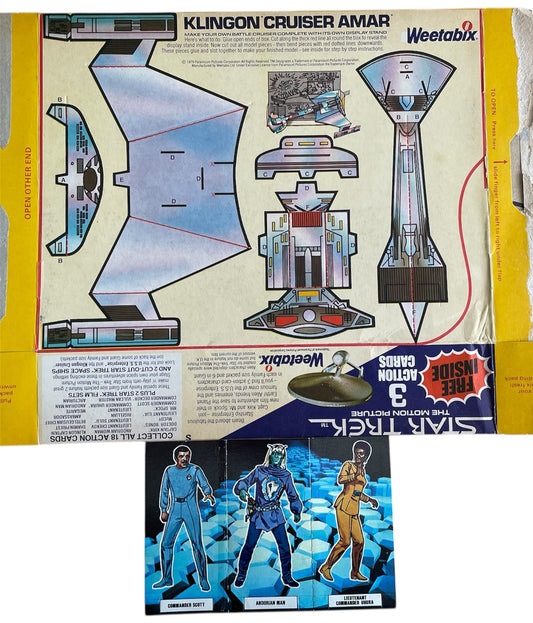 Vintage 1979 Star Trek The Motion Picture Weetabix Breakfast Cereal Box - Klingon Cruiser Amar With Three Free Figure Cards - Unused And Uncut - Ex Shop Stock