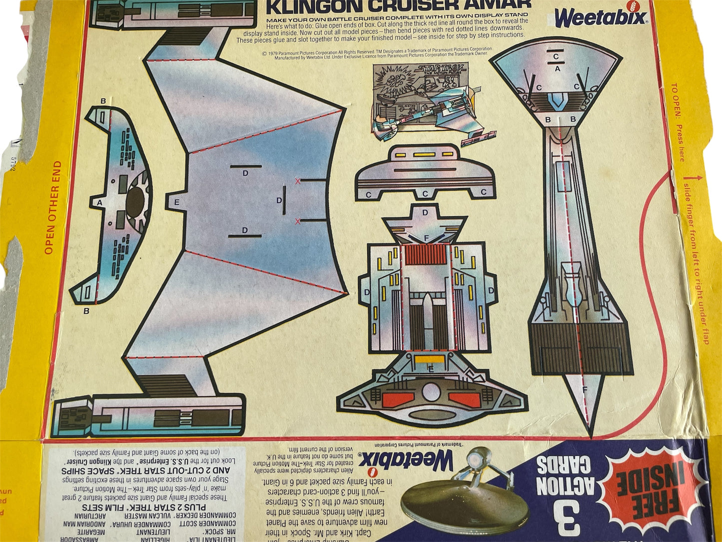 Vintage 1979 Star Trek The Motion Picture Weetabix Breakfast Cereal Box - Klingon Cruiser Amar With Three Free Figure Cards - Unused And Uncut - Ex Shop Stock