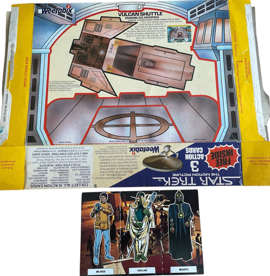 Vintage 1979 Star Trek The Motion Picture Weetabix Breakfast Cereal Box - Vulcan Shuttle With Three Free Figure Cards - Unused And Uncut - Ex Shop Stock