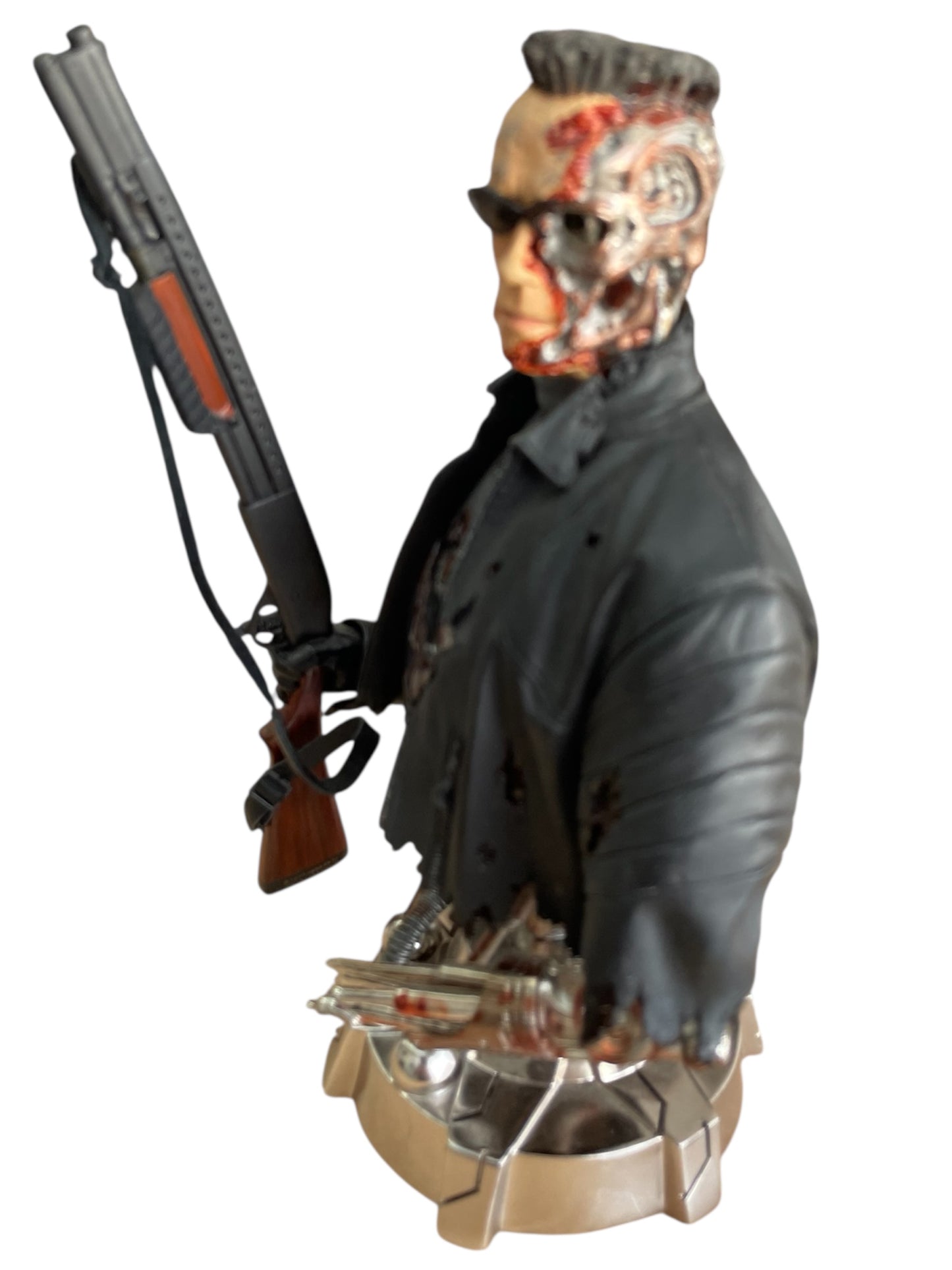 Vintage Gentle Giant 2003 Ultra Rare Limited Edition Terminator 3 - Rise Of The Machines T-850 Battle Damaged Chrome Plated Mini Bust Statue Figurine Light-Up Version - Former Shop Stock