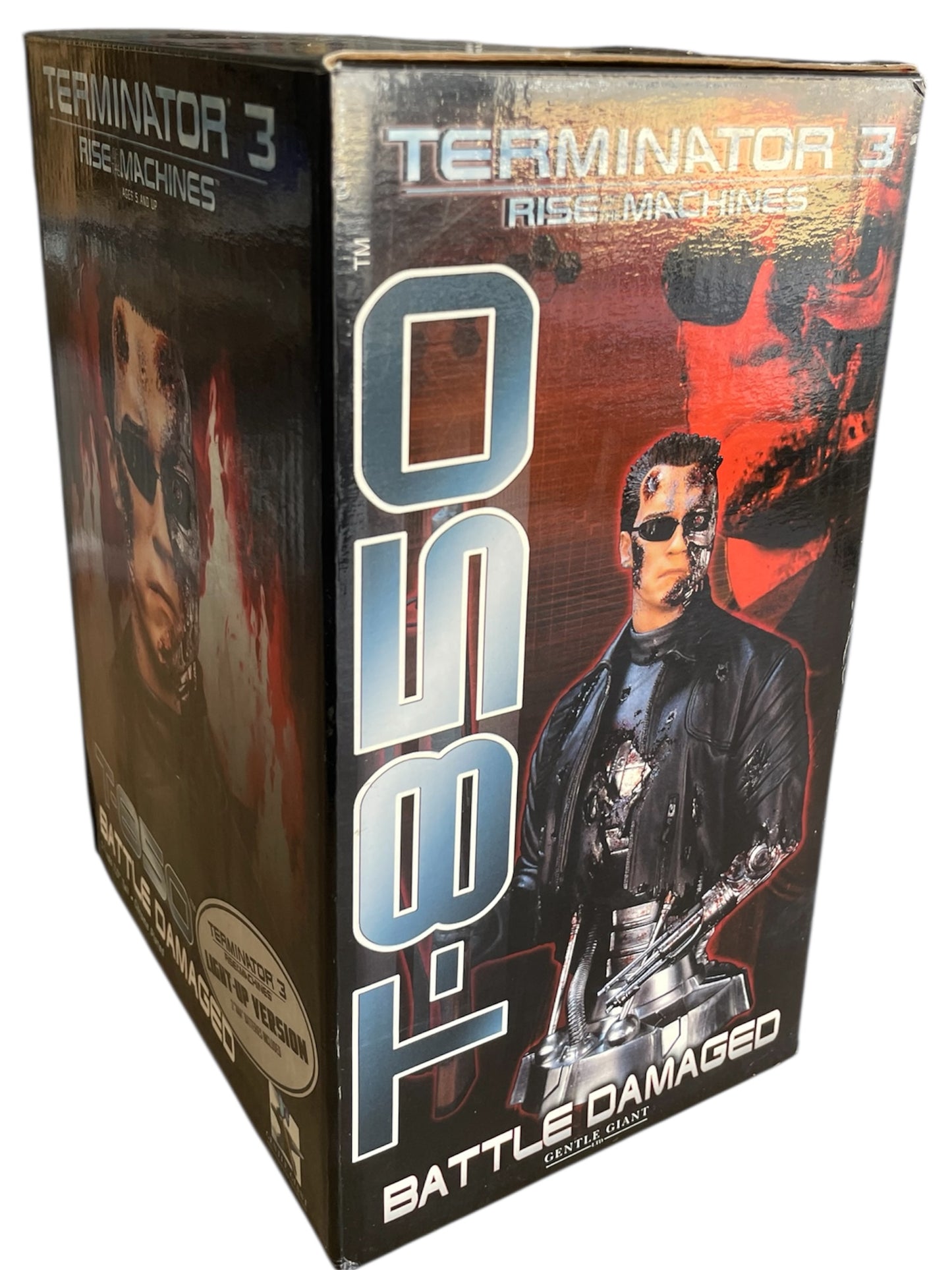 Vintage Gentle Giant 2003 Ultra Rare Limited Edition Terminator 3 - Rise Of The Machines T-850 Battle Damaged Chrome Plated Mini Bust Statue Figurine Light-Up Version - Former Shop Stock