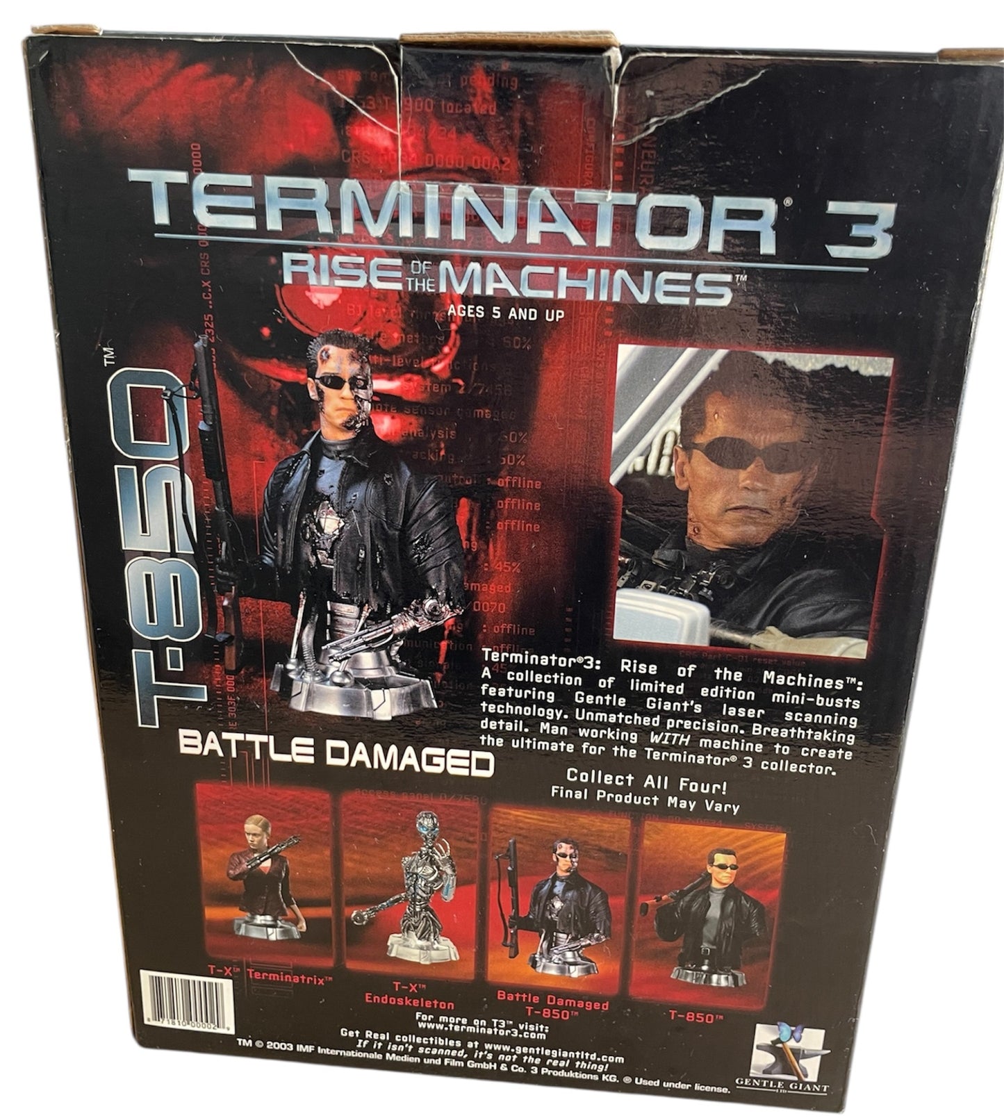 Vintage Gentle Giant 2003 Ultra Rare Limited Edition Terminator 3 - Rise Of The Machines T-850 Battle Damaged Chrome Plated Mini Bust Statue Figurine Light-Up Version - Former Shop Stock