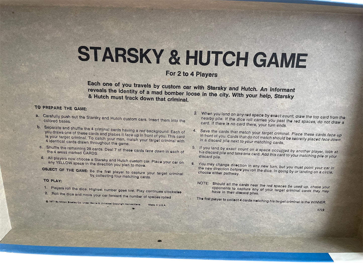 Vintage 1976 MB Games Starsky And Hutch The Detective Board Game - An Action Packed Board Game For 2 - 4 Players - Fantastic Condition, 100% Complete - In The Original Box
