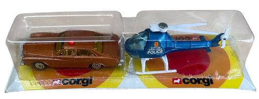 Vintage 1979 Corgi Juniors No. 2527 Kojak's Buick Regal Bronze Diecast Model Car With New York Police Helicopter Twin Pack - Ultra Rare - Factory Sealed Shop Stock Room Find