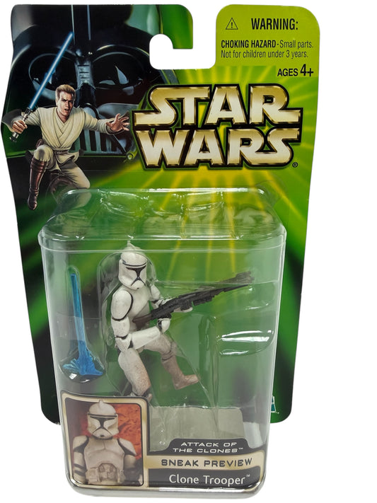 Vintage 2002 Star Wars Attack Of The Clones Sneak Preview Clone Trooper Action Figure - Factory Sealed Shop Stock Room Find