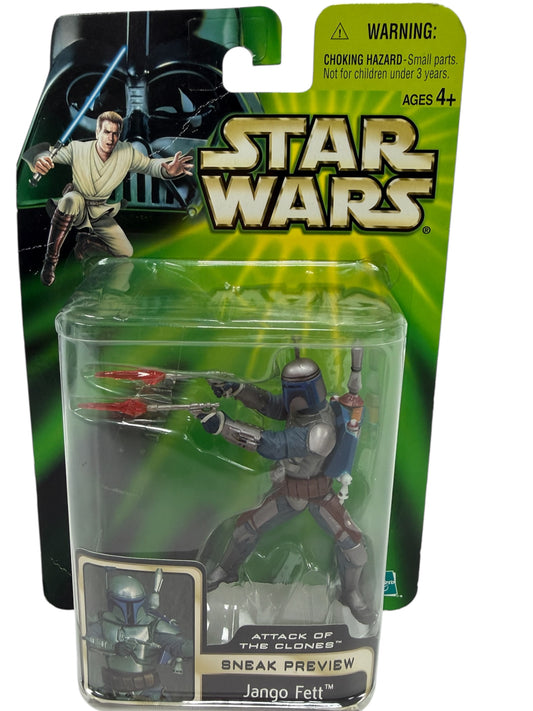 Vintage 2002 Star Wars Attack Of The Clones Sneak Preview Jango Fett Action Figure - Factory Sealed Shop Stock Room Find