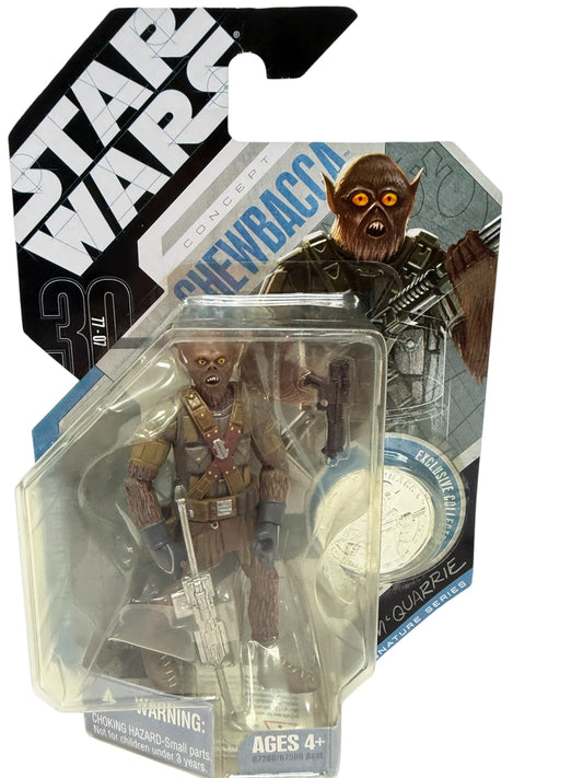 Vintage 2007 Star Wars 30th Anniversary Ralph McQuarries Concept Chewbacca Action Figure With Exclusive Collector Coin - Brand New Factory Sealed Shop Stock Room Find