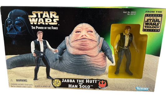 Vintage Kenner 1997 Star Wars The Power Of The Force Special Edition Jabba The Hutt And Han Solo Action Figure Set - Brand New Factory Sealed Shop Stock Room Find