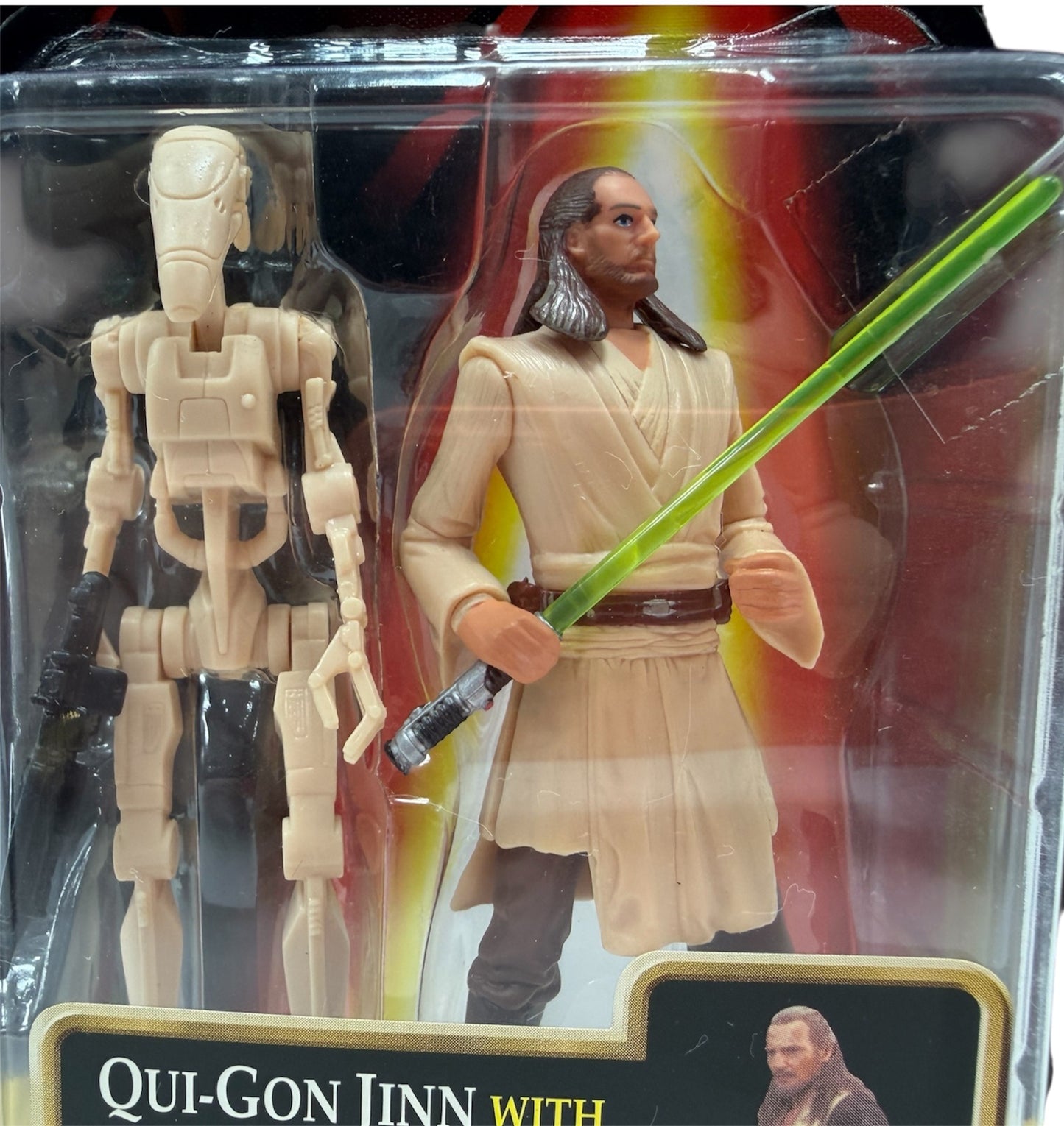 Vintage 1999 Star Wars Episode 1 Qui-Gon Jinn With Bonus Battle Droid Action Figure Set - Brand New Factory Sealed Shop Stock Room Find