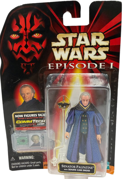 Vintage 1999 Star Wars Episode 1 The Phantom Menace Senator Palpatine Action Figure With Senate Cam Droid - Brand New Factory Sealed Shop Stock Room Find