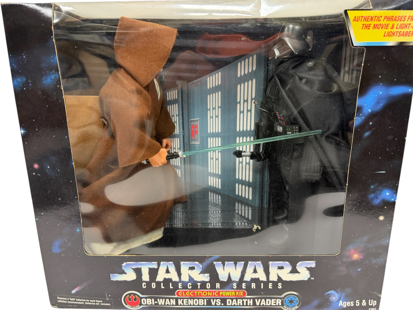 Vintage 1997 Star Wars Collector Series Electronic Power F/X Obi-Wan Kenobi Vs. Darth Vader 12 Inch Fully Poseable Action Figure Set With Authentically Styled Outfit and Accessories - Factory Sealed Shop Stock Room Find