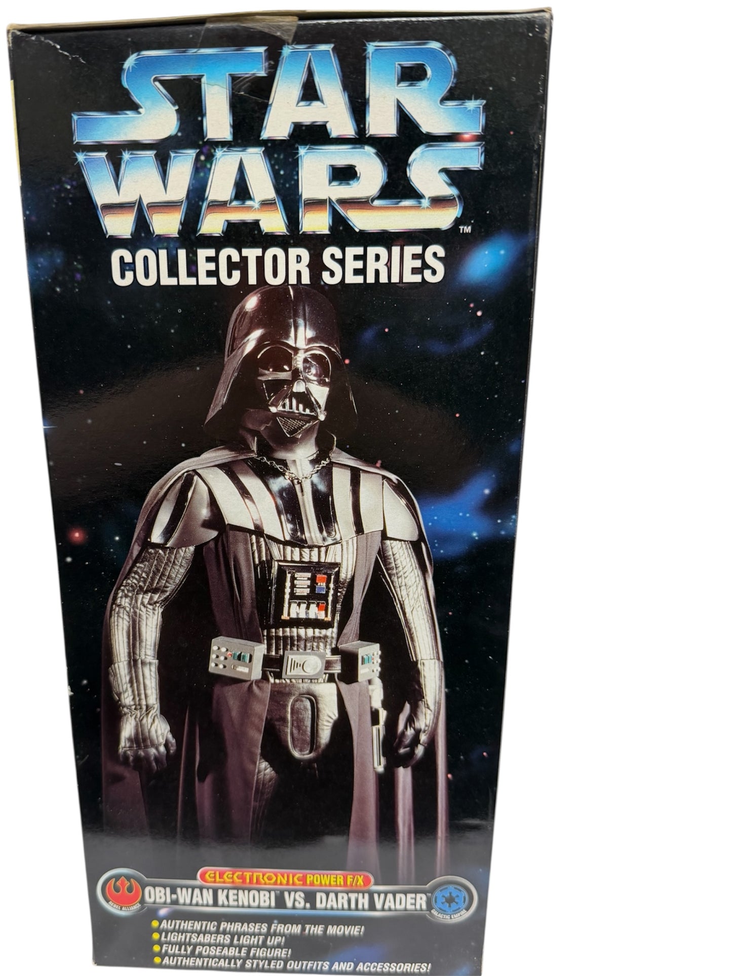 Vintage 1997 Star Wars Collector Series Electronic Power F/X Obi-Wan Kenobi Vs. Darth Vader 12 Inch Fully Poseable Action Figure Set With Authentically Styled Outfit and Accessories - Factory Sealed Shop Stock Room Find