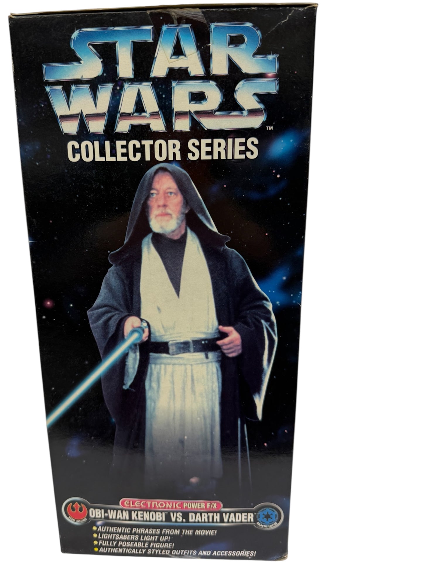 Vintage 1997 Star Wars Collector Series Electronic Power F/X Obi-Wan Kenobi Vs. Darth Vader 12 Inch Fully Poseable Action Figure Set With Authentically Styled Outfit and Accessories - Factory Sealed Shop Stock Room Find
