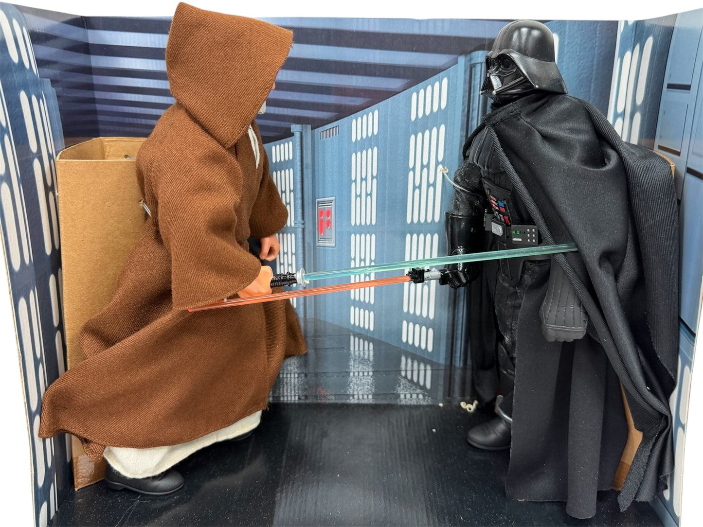 Vintage 1997 Star Wars Collector Series Electronic Power F/X Obi-Wan Kenobi Vs. Darth Vader 12 Inch Fully Poseable Action Figure Set With Authentically Styled Outfit and Accessories - Factory Sealed Shop Stock Room Find