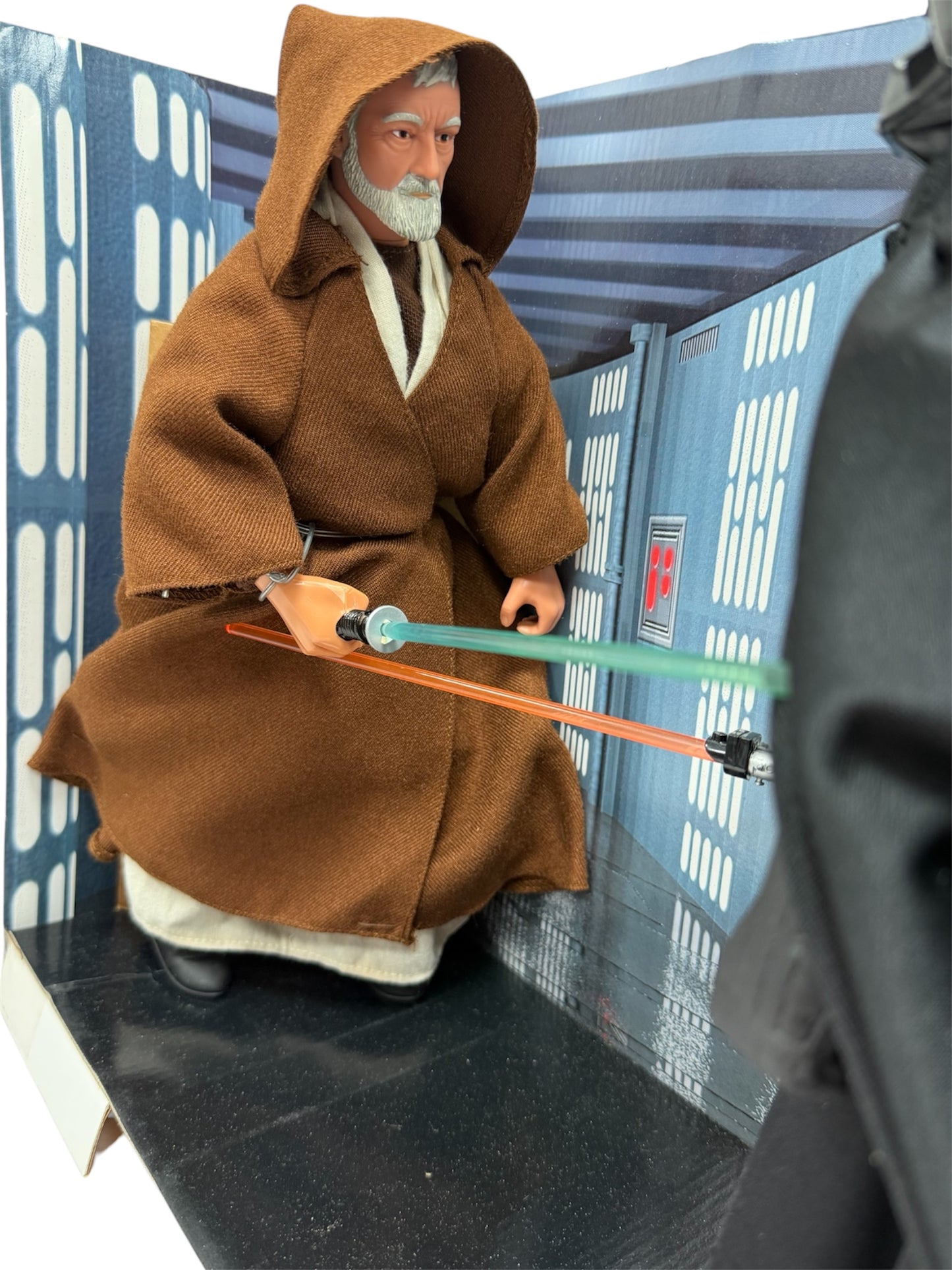 Vintage 1997 Star Wars Collector Series Electronic Power F/X Obi-Wan Kenobi Vs. Darth Vader 12 Inch Fully Poseable Action Figure Set With Authentically Styled Outfit and Accessories - Factory Sealed Shop Stock Room Find