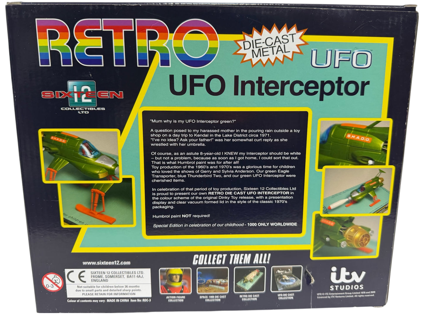 Sixteen 12 2020 Gerry Andersons UFO Retro - UFO Interceptor Diecast Model With Presentation Display Base With Plastic Lid - Brand New Shop Stock Room Find