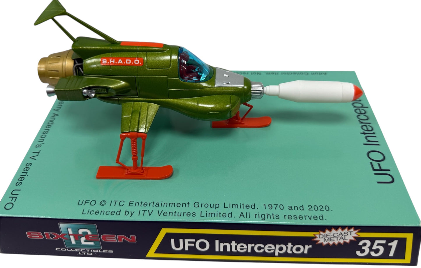 Sixteen 12 2020 Gerry Andersons UFO Retro - UFO Interceptor Diecast Model With Presentation Display Base With Plastic Lid - Brand New Shop Stock Room Find