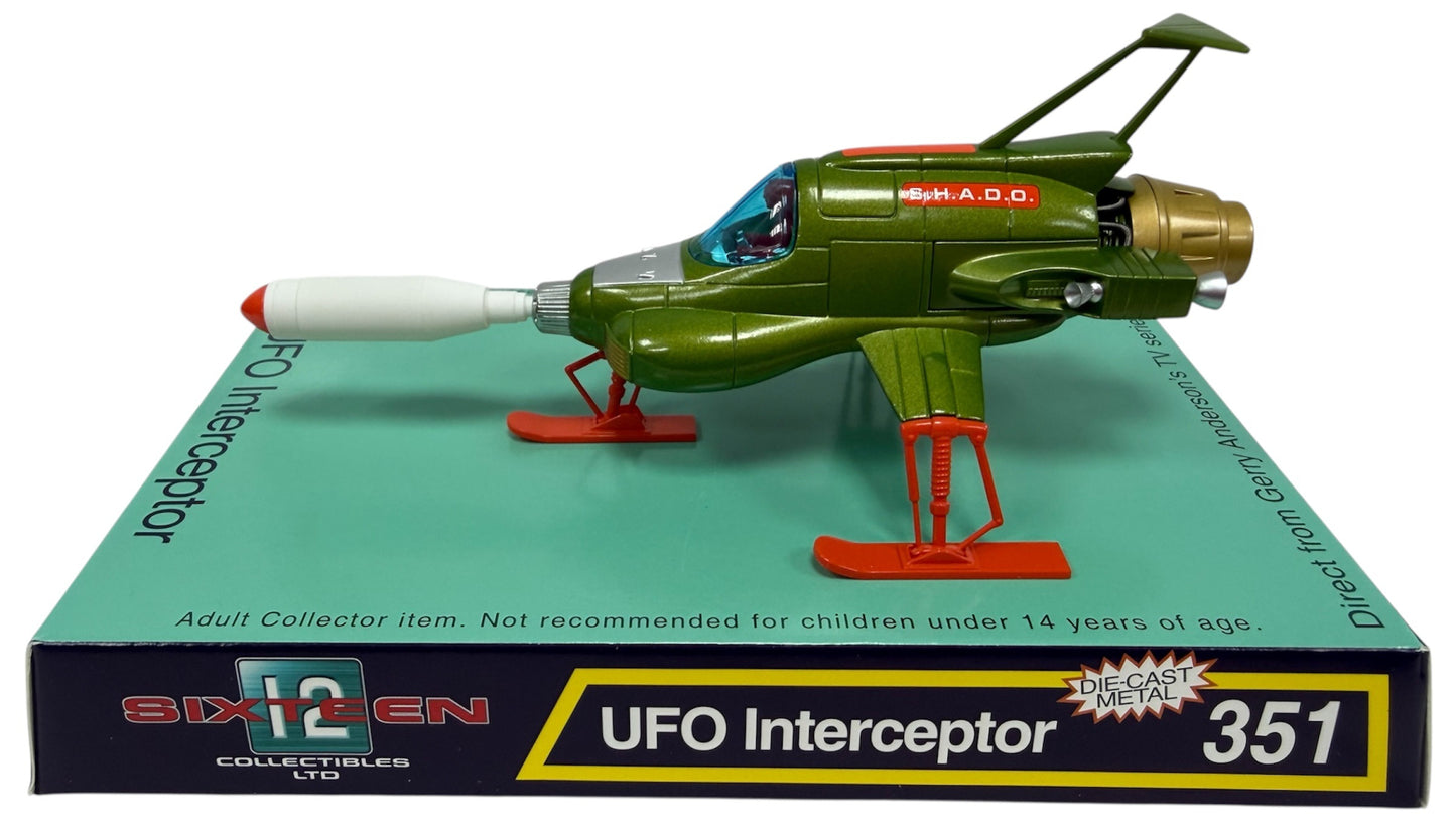 Sixteen 12 2020 Gerry Andersons UFO Retro - UFO Interceptor Diecast Model With Presentation Display Base With Plastic Lid - Brand New Shop Stock Room Find