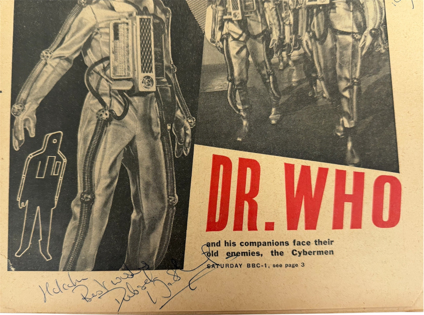 Vintage Radio Times Magazine September 2-8 1967 - Tomb Of The Cybermen - Dr Who Front Cover - Autographed By Gerry Davis, Victor Pemberton, Peter Bryant & Deborah Watling - Ultra Rare - Very Good Condition