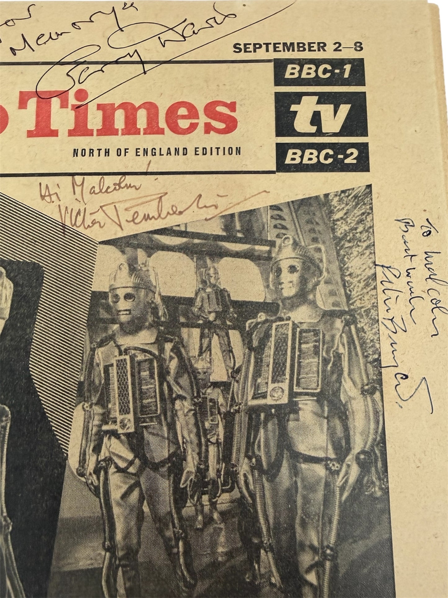 Vintage Radio Times Magazine September 2-8 1967 - Tomb Of The Cybermen - Dr Who Front Cover - Autographed By Gerry Davis, Victor Pemberton, Peter Bryant & Deborah Watling - Ultra Rare - Very Good Condition