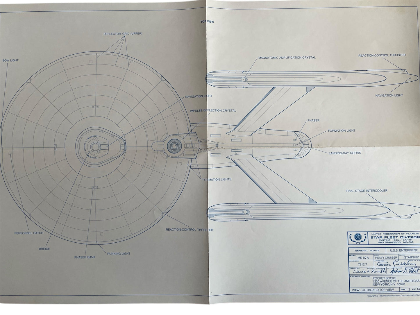 Vintage 1980 Star Trek The Motion Picture 14 Official Blueprints - The Complete Set Of 14 Authentic Blueprints - Former Shop Counter Display Set