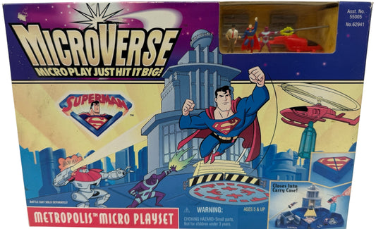 Vintage Kenner 1996 DC Comics Microverse - Superman Metropolis Micro Playset With Figures & Vehicle - Ex Shop Stock
