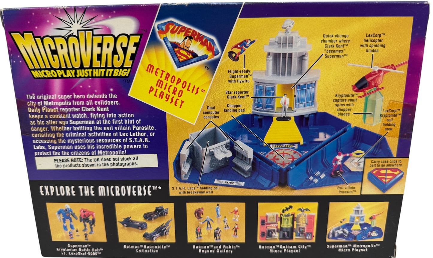 Vintage Kenner 1996 DC Comics Microverse - Superman Metropolis Micro Playset With Figures & Vehicle - Ex Shop Stock