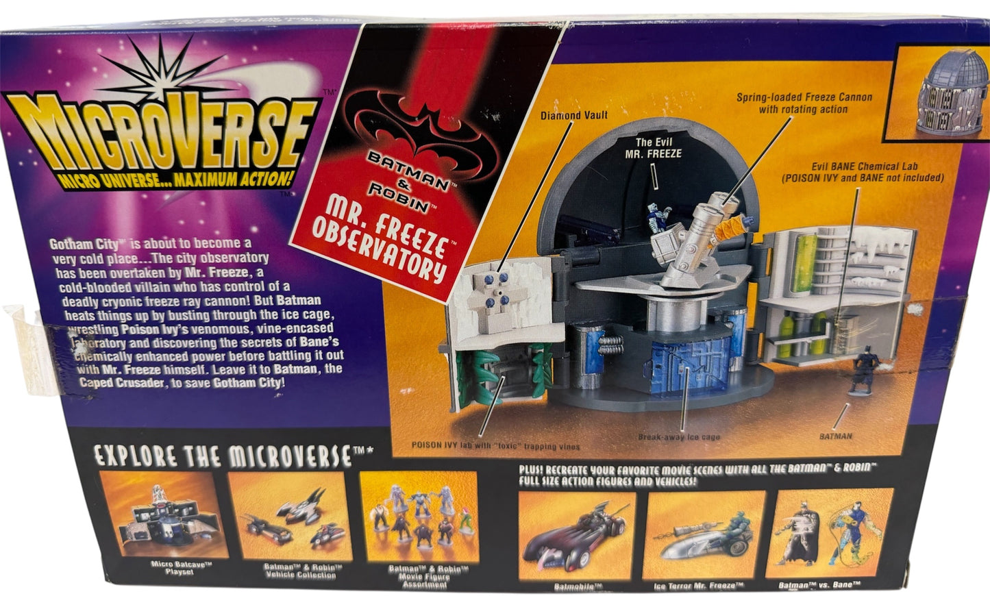 Vintage Kenner 1997 DC Comics Microverse - Batman & Robin Mr. Freeze Observatory Micro Playset With Figures & Vehicle - Ex Shop Stock