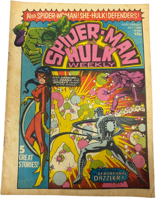 Vintage 1980 Marvel Comics Spider-Man And Hulk Weekly Comic Issue Number No.384 17th July 1980 Guest Starring Spider-Women &amp; She-Hulk - Ex Shop Stock (2.5 Grade)