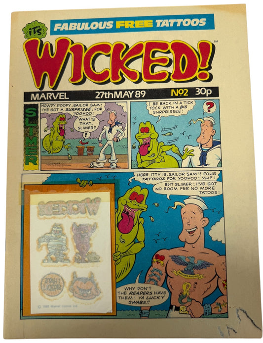 Vintage Marvel Comics 1989 Its Wicked! Weekly Comic Issue No. 2 May 27th 1989 With Free Tattoos - Ex Shop Stock (7.0 Grade)