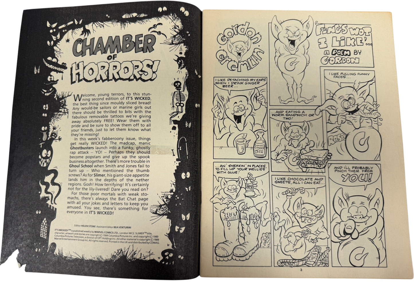 Vintage Marvel Comics 1989 Its Wicked! Weekly Comic Issue No. 2 May 27th 1989 With Free Tattoos - Ex Shop Stock (7.0 Grade)