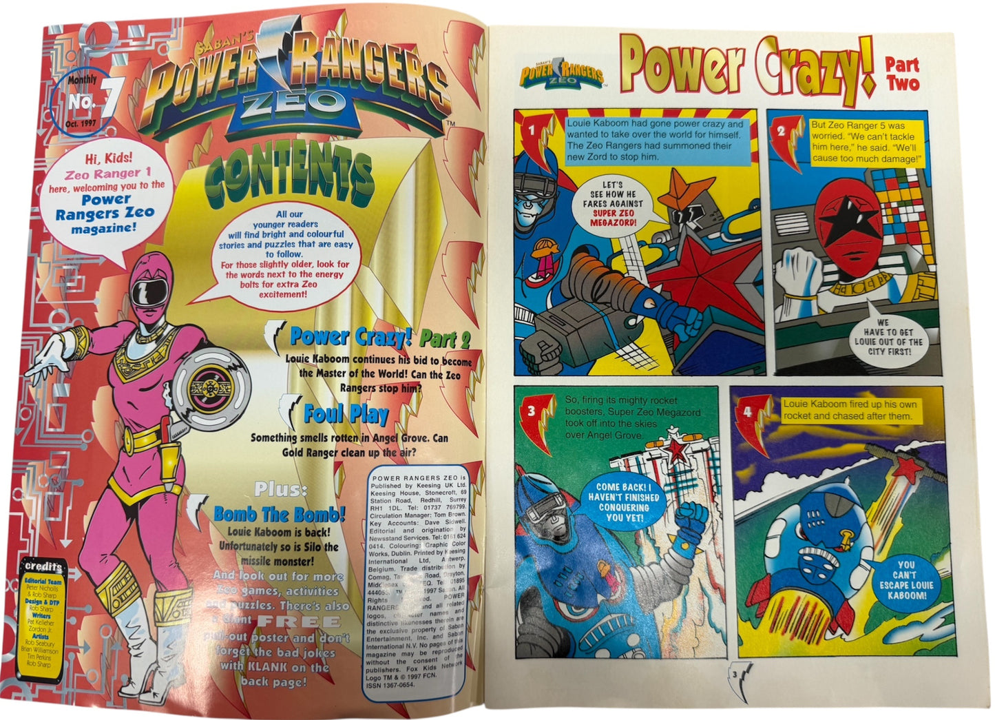 Vintage Keesing Comics 1997 Power Rangers Zeo Comic Issue No. 7 Oct 1997 With Free Figure &amp; Free Poster - Unsold Shop Stock (8.5 Grade)