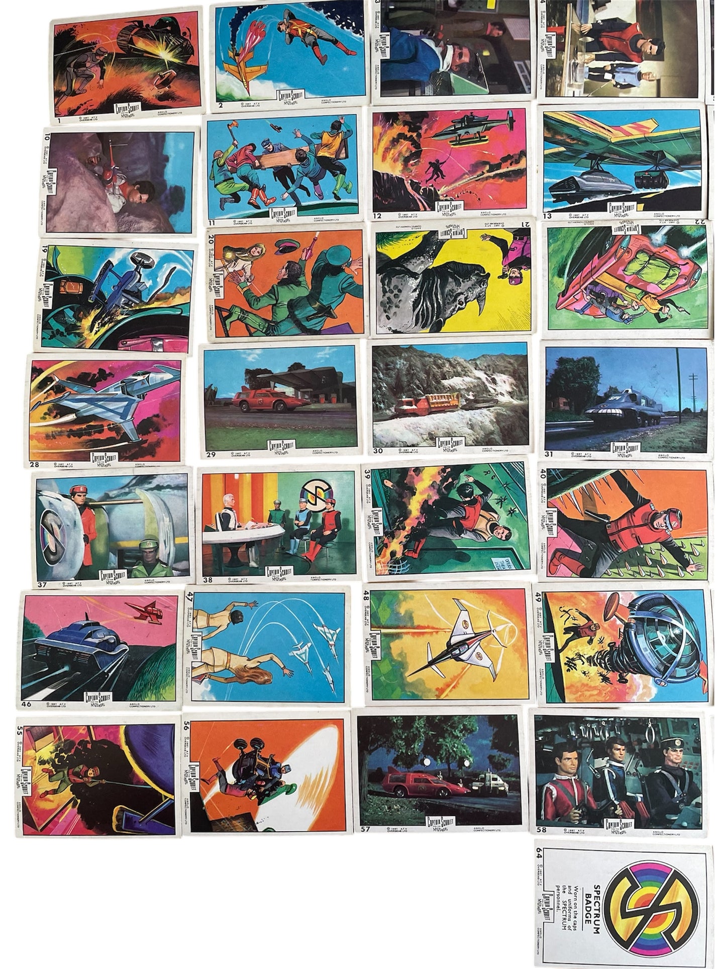 Vintage Gerry Andersons 1967 Anglo Confectionary Captain Scarlet And The Mysterons Bubble Gum Cards Complete Set Of 66 Cards - Very Good Condition Very Rare Complete Set