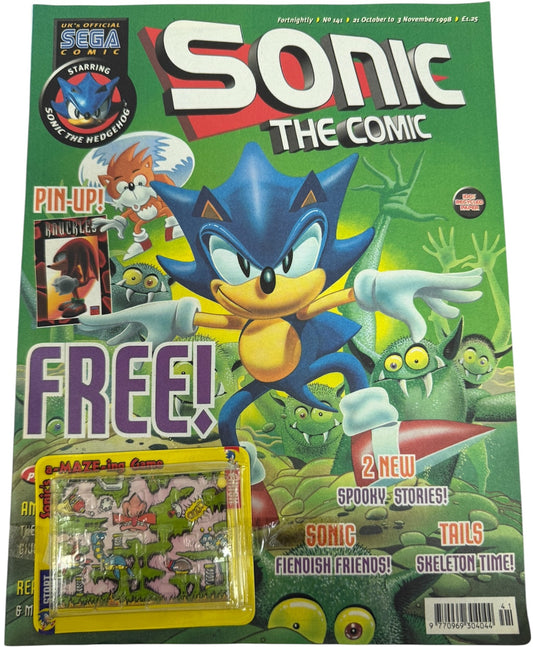 Vintage Egmont Fleetway Comics 1998 Somic The Comic Issue No. 141 NoV 1998 With Free Sonic Maze Gift- Unsold Shop Stock (8.5 Grade)