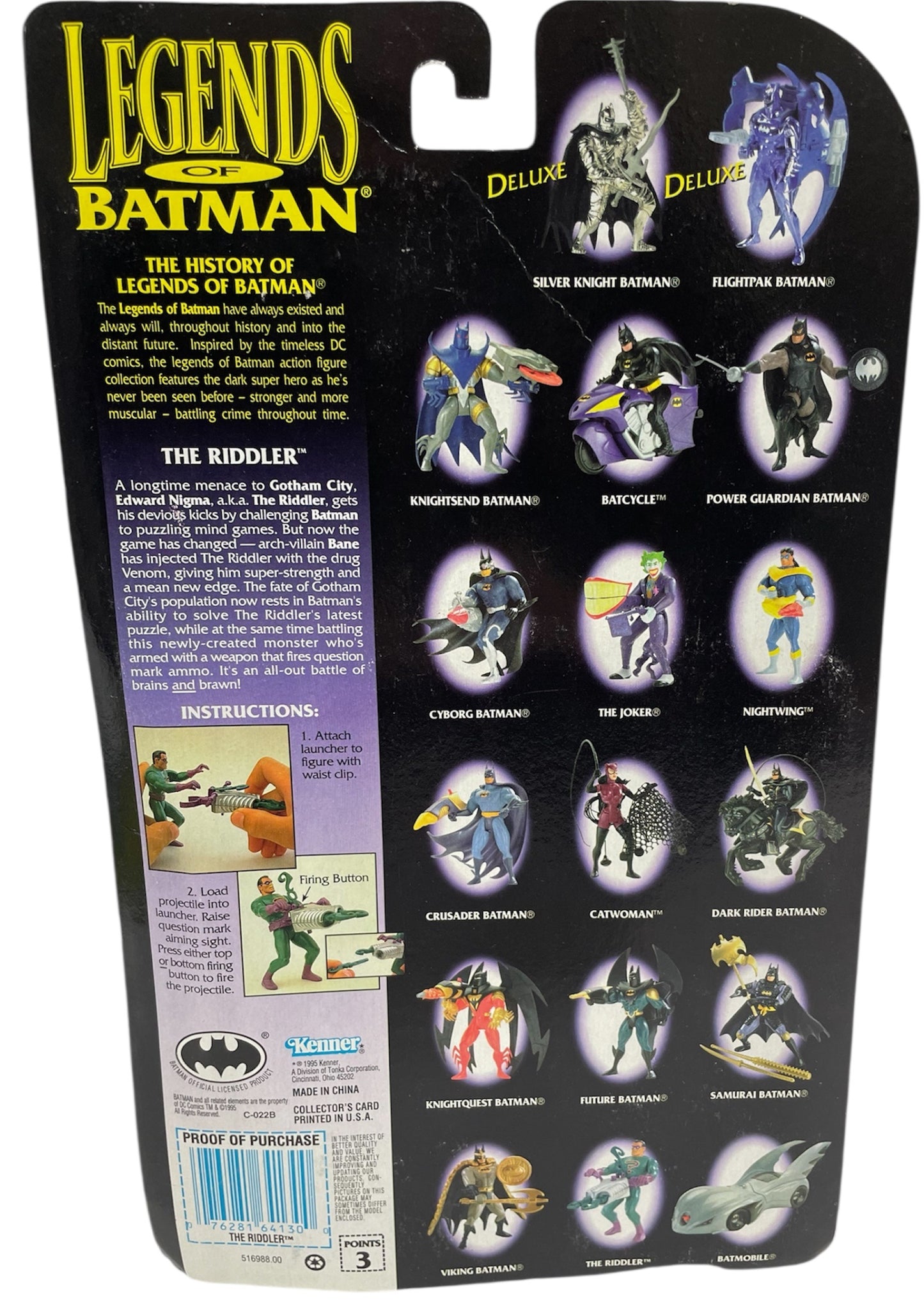 Vintage Kenner 1995 Legends Of Batman The Riddler Highly Detailed Action Figure With Real Firing Question Mark Launcher - Brand New Factory Sealed Shop Stock Room Find
