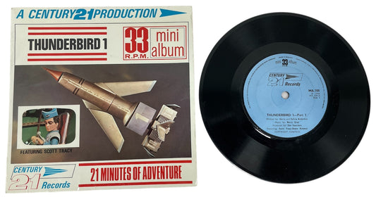 Vintage 1966 Gerry Andersons - A Century 21 Production - Thunderbird 1 Featuring Scott Tracy - 33RPM Mini Album - 21 Minutes Of Adventure Vinyl Record (Copy)