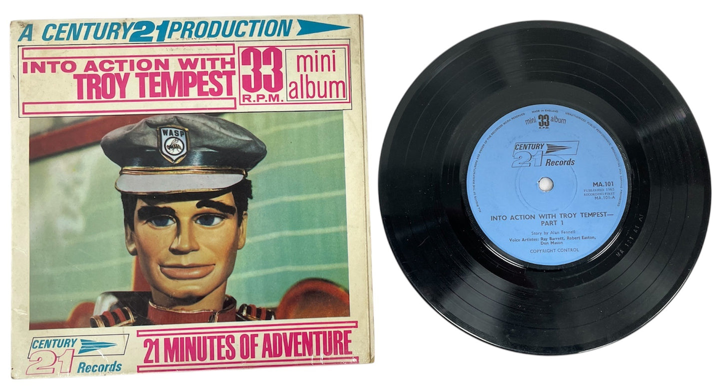 Vintage 1965 Gerry Andersons A Century 21 Production - Into Action With Troy Tempest - 33RPM Mini Album - 21 Minutes Of Adventure Vinyl Record