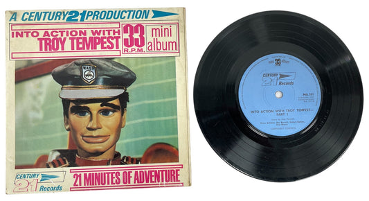 Vintage 1965 Gerry Andersons A Century 21 Production - Into Action With Troy Tempest - 33RPM Mini Album - 21 Minutes Of Adventure Vinyl Record