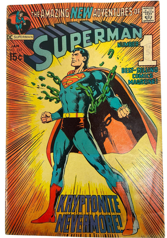 Vintage 1971 DC Comics The Amazing New Adventures Of Superman Comic Issue Number 233 - Ultra Rare Very Good Condition - Former Shop Stock
