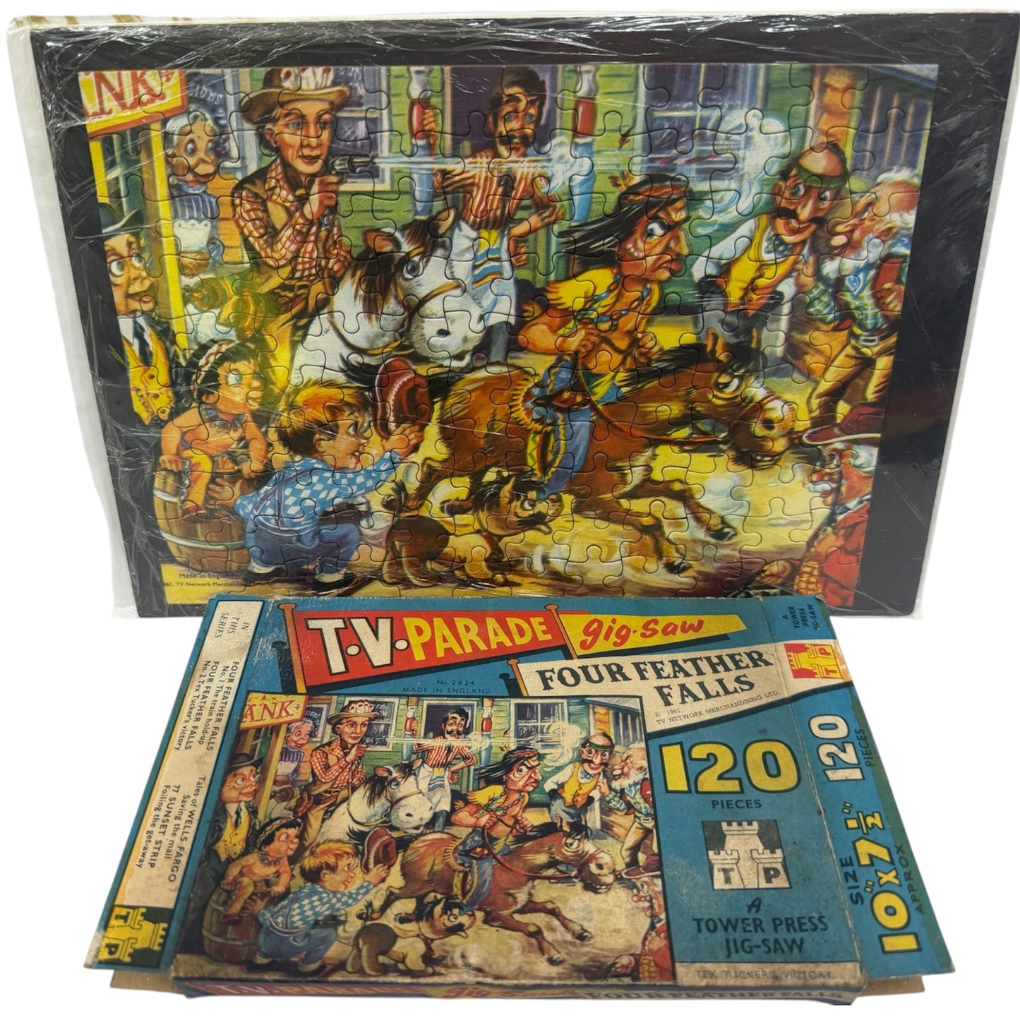 Vintage Tower Press 1961 Gerry Andersons Four Feather Falls 120 Piece Jigsaw Puzzle No. 2624 Tex Tuckers Victory Complete With The Original Box