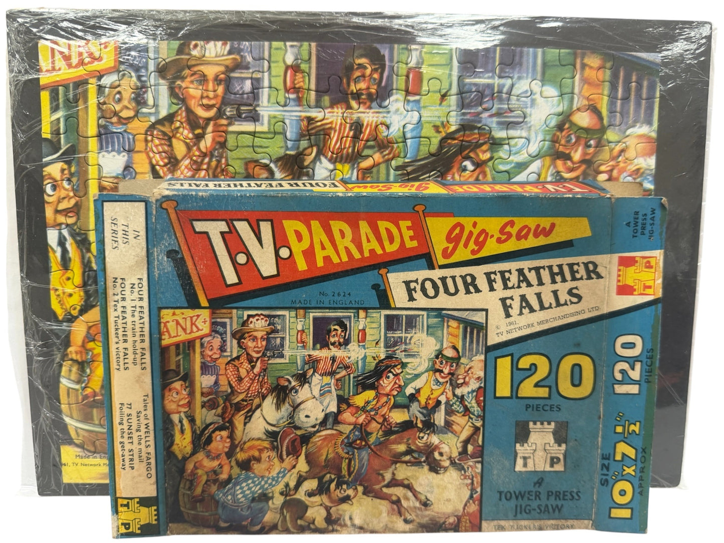 Vintage Tower Press 1961 Gerry Andersons Four Feather Falls 120 Piece Jigsaw Puzzle No. 2624 Tex Tuckers Victory Complete With The Original Box