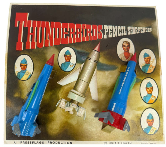 Vintage Empire Made 1966 Gerry Andersons AP Films Thunderbirds - Thunderbird 1 Pencil Sharpeners Set On Card - Ultra Rare Item - Former Shop Stock