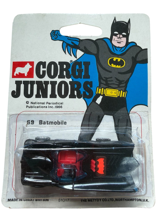 Vintage Mettoy Corgi Junior 1966 DC Comics Batman - The Batmobile With Whizzwheels 1/70 Scale Die-Cast Model Vehicle No. 69 - Mint On Rare Card Ex Shop Stock