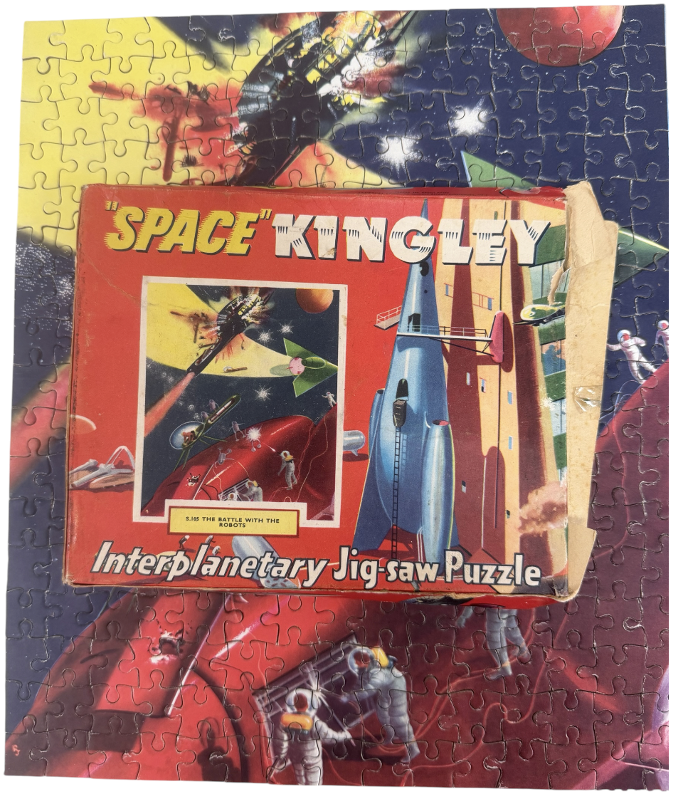 Vintage Sampson Low 1950's Space Kingley Interplanetary Jigsaw Puzzle - No. S.105 The Battle With The Robots - Fantastic Condition -100% Complete - In The Original Box