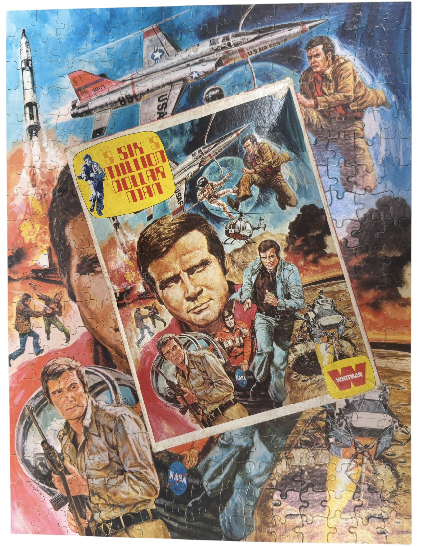 Vintage 1976 Whitman U.K Release The Six Million Dollar Man Steve Austin Montage 300 Piece Jigsaw Puzzle - 100% Complete In The Original Box