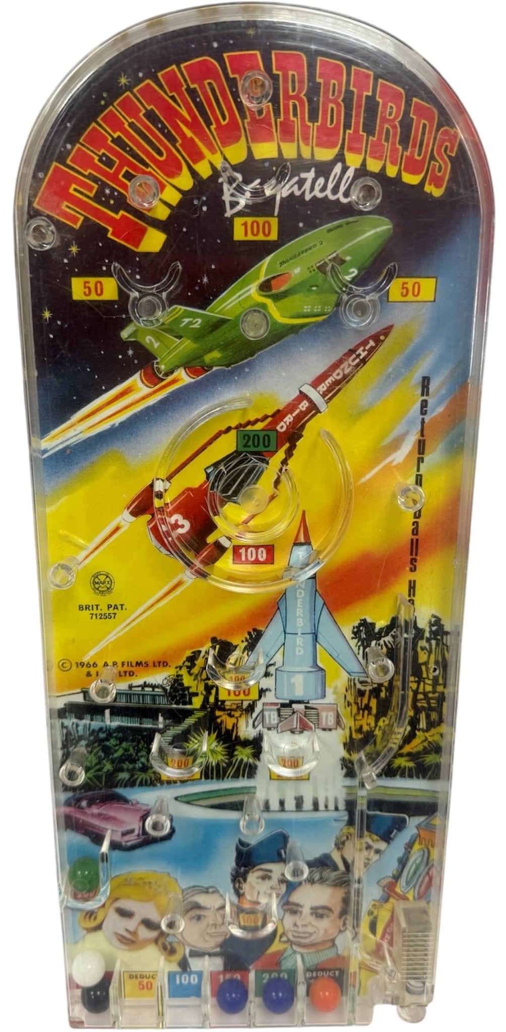 Vintage Louis Marx 1966 Gerry Andersons Thunderbirds Rectangular Bagatelle Pin Ball Game - Fantastic Condition In Working Condition