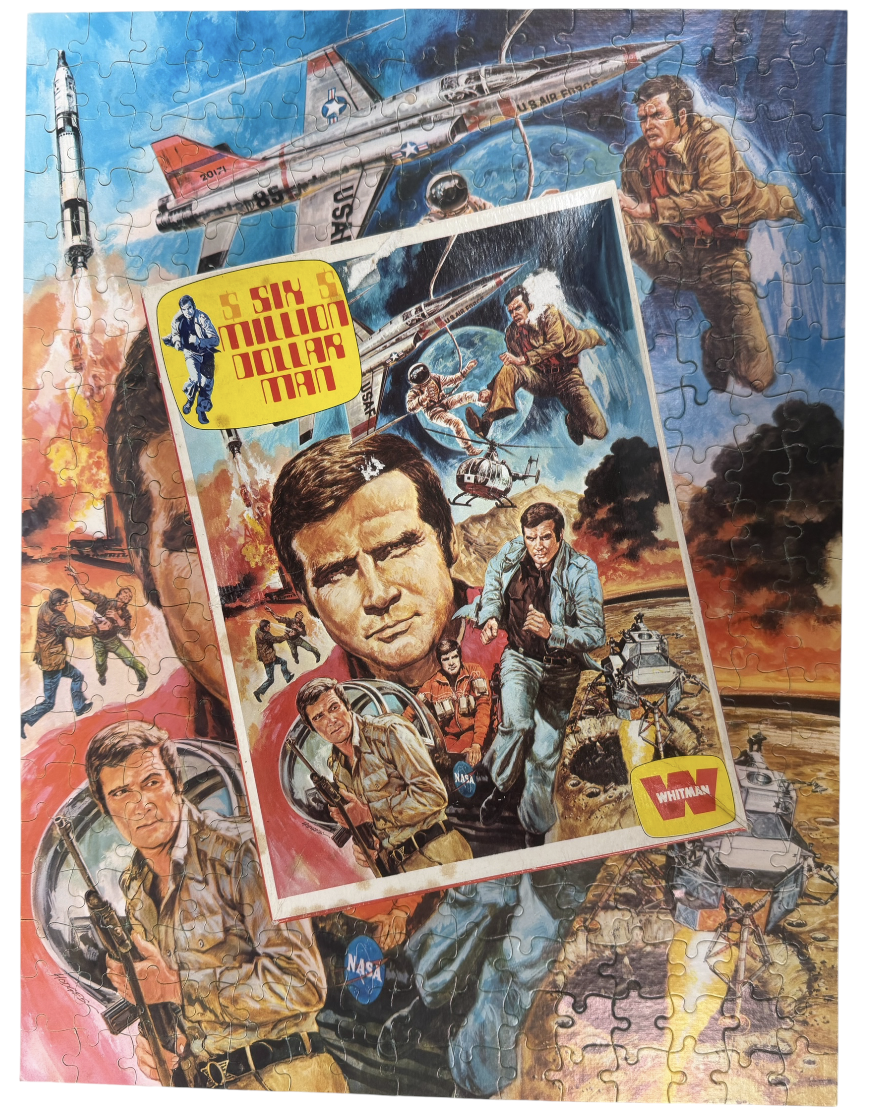 Vintage 1976 Whitman U.K Release The Six Million Dollar Man Steve Austin Montage 300 Piece Jigsaw Puzzle - 100% Complete In The Original Box