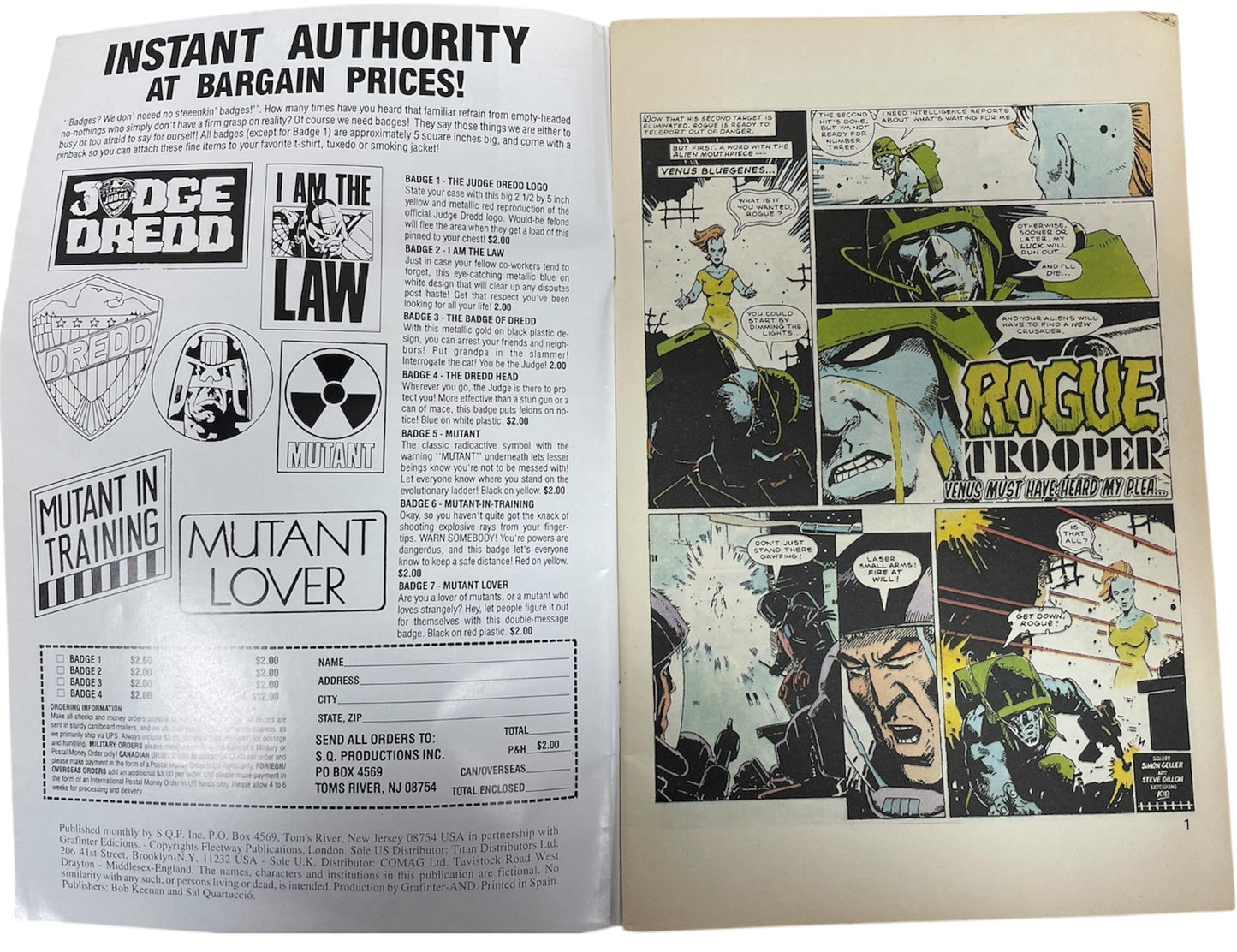 Vintage Quality Comics 1988 Rogue Trooper Comic Issue No. 37 - Very Good Condition (6.0) - Ex Shop Stock